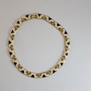 Vintage 1980s Gold Tone Geometric Link Necklace Statement Jewelry 20 Inch Long